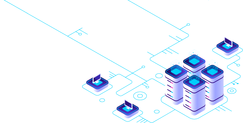Illustration of connected servers and devices representing digital insurance distribution